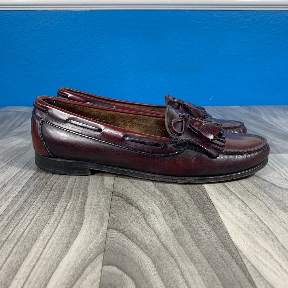 BRAGANO COLE HAAN MEN 10.5 MAROON SLIP-ON TASSLE CASUAL LOAFER DRESS SHOE HEELED